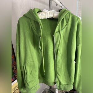Large Green Zip Up Drawstring Hoodie Sweater Jacket Shein